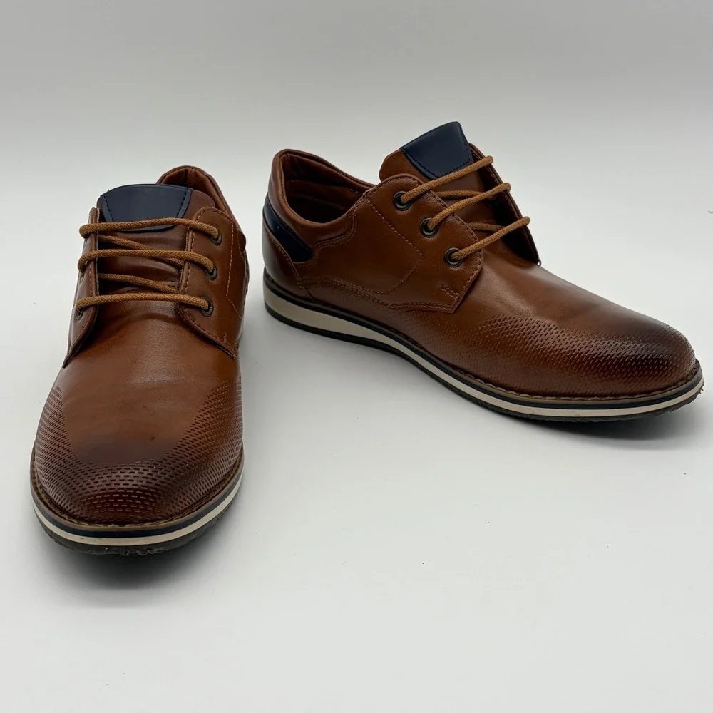 Bruno Marc Boys Tan Brown Navy Lace Up Dress Shoes Oxfords SBOX2332K Size 4